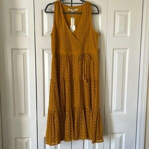 Frye x Anthropologie Gold Tiered Ruffled Midi Sundress